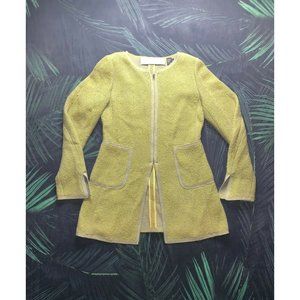 Charles Nolan Green Long Full Zip  Crewneck Sweater Wool Silk  Knit Jacket - 6